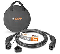 Lapp Mobility Type 2 Câble de Recharge avec Sacoche de Transport, 22 KW, 5 m, 32 A, triphasé, Mode 3, IP55, pour Voitures électriques et Hybrides Rechargeables, Noir, 79585