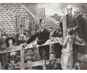 L'appel au peuple. Amon De Valera parle dans le comté de Clare 1923. Après une lithographie de l'artiste américain George Bellows. Poster imprimé par Ken Welsh (17 x 13)