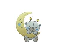 L'Application de la thermique-patchs adhésifs, marbet brodé bébé en velours avec la lune et des ours en peluche 160x135 mm - celeste