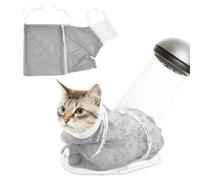 LAPQOS Soins des griffes pour chats,Sac de lavage pour chat de 3e génération, filet de contention ajustable, respirant, gris et blanc