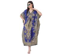 LAPSHA'S Robe caftan pour femme - Robe de plage - Imprimé ethnique tribal - Grande taille - Kimono ample, bleu, 28
