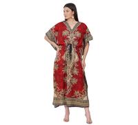LAPSHA'S Robe caftan pour femme - Robe de plage - Imprimé ethnique tribal - Grande taille - Kimono ample, Rouge, 28