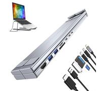 Laptop Docking Station Stand, Adjustable Height Tablet Stand, 8-in-1 Multiport Adapter, Quick Charge Hub, Cooling Riser, Ergonomic Notebook and Desktop Workstation Accessory for Home Offices