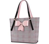 Laptop Sac Pour Femmes, 15,6 Pouces Laptop Tote Sac Prime Cuir Pu Grille Motif Travail Affaires Voyage Briefcase Sac À Main Avec Bowknot Compatible Avec Macbook&Notebook, Rouge[ZHB2077]