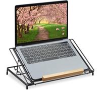 Laptop Stand, 13 Inch, Book Holder, Tablet, Mesh, Metal, Wood, Adjustable Tilt, Black