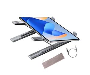 Laptop Stand Docking Station - 8-in-1 USB C Hub Holder for Desk | Foldable Aluminum Stand with 5Gbps Data Transfer Multiple USB Ports TF Card Slot Compatible with Laptops for Office Home