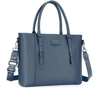 Laptop Tote Sac(15-16 Pouces), Pu Cuir Mallette Sac Bandoulière Compatible Avec Macbook & Notebook Grande Capacité Avec Compartiment Rembourré, Bleu Niagara[PCOM4284718] Bleu