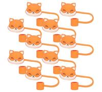 LAPYAPPE 10 Pièces Couvre-pailles en Silicone Renard Orange Léger et Facile à Installer, Bouchons de Paille Réutilisables pour Pique-niques et Rassemblements, Design Cartoon Adorable