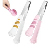 LAPYAPPE 2pièces Pinces à Nourriture Inox Forme de Patte de Chat Pinces de Cuisine Anti-brûlure pour Salade Barbecue Buffet et Service Couleurs Assorties Blanc et Rose Couleur Aléatoire