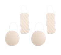 LAPYAPPE 4 Pièces Éponge de Bain en Langue du Diable Naturelle Blanche, Texture Douce, Portable et Hygiénique, pour Peau Sensible en Voyage ou Dortoir
