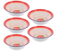 LAPYAPPE 5 Pièces Bol Rétro en Émail, Lot de Set, Style Vintage Élégant | Léger et Compact, Service de Fruits ou Soupe, Usage Camping, Finition Délicate, Article Réutilisable Style Aléatoire
