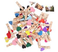 LAPYAPPE 50 pièces Lot de Mini Pinces à Linge Bois Colorées Forme de Cœur Clips Polyvalents pour Photos Décoration Bricolage et Suspendre Cordes ou Rubans