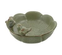 LAPYAPPE Bain D'oiseau Bassin Peu Profond Décoratif avec Ornement Oiseau en Céramique Petit Format de Feuille Utilisation Polyvalente pour Jardin et Terrasse pour Oiseaux et Abeilles