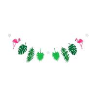 LAPYAPPE Bannière D'anniversaire Découpe Raffinée en Tissu Non Tissé Vert et Finition Brillante Flamant Rose pour Décoration Fête D'anniversaire et Fond Photo