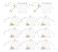 LAPYAPPE Bracelets Chapelet Mini Religieux 12 Ensembles Perles Imitation Or Blanc 7x9 Cm Croix Pleine Lune pour Baptême Communion Mariage Présent Cérémonie Chrétienne