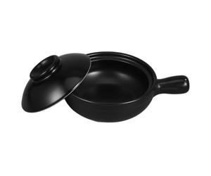 LAPYAPPE Cocotte en Céramique de Style Japonerie en Argile Noire 600ml avec Couvercle Résistante à Haute Température pour Voyages et Fêtes
