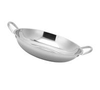 LAPYAPPE Creuset Wok en Acier Inoxydable à Double Poignée Cuisine | Chauffe Rapide, Usage Extérieur, Poignées Stables Isolantes, Argenté, Présent de Pendaison de Crémaillère