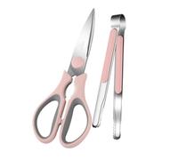 LAPYAPPE Ensemble Ciseaux Multifonctionnels et Pinces à Aliments en Acier Inoxydable, Kit Ustensiles Barbecue 2 Pièces, Finition Lisse, Usage la Cuisine et Buffet, Couleur Rose