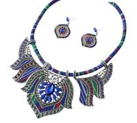 LAPYAPPE Ensemble de Bijoux Ethniques pour Femmes Collier Statement et Boucles D'oreilles, Alliage et Corde en Tissu, Style Bohème Vintage Élégant pour Costumes de Voyage