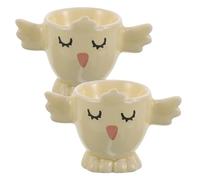 LAPYAPPE Porte-œufs en Porcelaine Créatif de Poule, Lot de 2 Pièces, Base Stable et Décor Adorable Cuisine et Présents de Fête