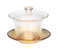LAPYAPPE Service à Thé Chinois en Verre Cristal Orné, Bol à Thé Multi-usage Couvercle, Design Épais et Antibrûlure, Maison Bureau