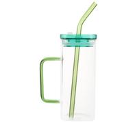 LAPYAPPE Set de 1 Tasse Carrée en Verre Borosilicate 300ml avec Anse Vert, Design Simple, pour Boissons Chaudes ou Froides Lors D'anniversaires et Festivals