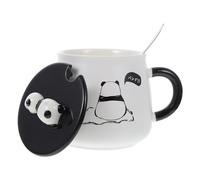 LAPYAPPE Tasse à Café Multifonctionnel en Céramique Blanche avec Cuillère 400ml Design Créatif Panda Petit-déjeuner Lait