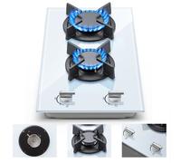 laque de Cuisson Gaz 2 Feux,Plaque Gaz ,4200 W,Encastrable,Gazs Ville et Bouteille,Verre Blanc,Sécurité Thermocouple