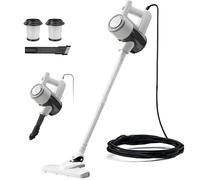 LAQVITA Aspirateur balai filaire extra long de 10 m, léger 2 en 1 avec aspiration puissante de 600 W, tasse à poussière de 1,5 L, filtre HEPA lavable, aspirateur filaire pour sols durs, carreaux