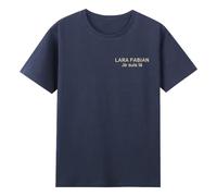 Lara Fabian T-shirt à col rond à manches courtes en coton pour homme et femme, bleu marine, M