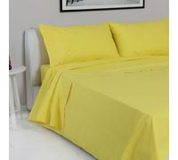 LARA MORADA - Parure de lit double 100 % coton, fabriquée en Italie, couleur unie, pour lit double 2 places, (jaune, 2 places