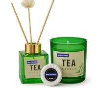 LARA MORADA Set de parfum 3 en 1 - Diffuseur de bâtonnets 100 ml, bougie 120 g, savon 20 g - Idée cadeau élégante, parfum durable pour maison, salle de bain, bureau (thé)