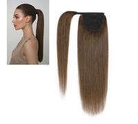 Larafona 100% Remy Humain Cheveux Queue de Cheval Extensions avec clips Ponytail brun moyen 4# 20inch/50cm