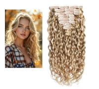 Larafona 9A Extensions de cheveux véritables à clip, rallonge capillaire grandes boucles, 100% cheveux humains vierges Remy blond avec mèches P27/613# 22inch/55cm