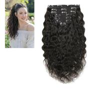 Larafona Extension Cheveux Naturel Clip, Gros Bouclé Noir Natural Wave Human Hair Tissage avec Clips Natural Black 1B 8pcs 14inch/35cm
