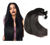 Larafona Hair Cheveux Humains Naturels Noir Cheveux Vierges Brésiliens Tissage Lisse 3pc Human Hair Bundles 1B et Lace Closure (10"12"14"+10"closure)