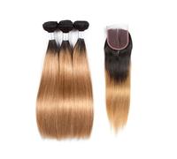 Larafona Hair Ombre Blond T1B/27# Brazilian Human Hair Bundles with Closure Naturel Cheveux Humain Tissage Vierge Remy Lisse (10"10"10"+10"closure)