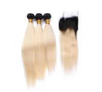 Larafona Hair Ombre Blond T1B/613# Brazilian Human Hair Bundles with Closure Naturel Cheveux Humain Tissage Vierge Remy Lisse (18"20"22"+14"closure)
