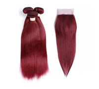 Larafona Hair Rouge Tissage Extensions 100% Remy Humain Cheveux Lisse Bresiliens Vierges Cheveux Human Hair Bundles 3pcs with Lace Closure (14"16"18"+12"closure)