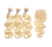 Larafona Hair Tissage Blond 613# Naturel Body Wave, 100% Remy Brésilien Vierge Humain Cheveux Ondulé et Lace Closure (16"18"20"+14"closure)