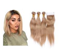 Larafona Hair Tissage Lisse et Lace Closure Blond 27# Naturel Tissage Humain Cheveux 100% Remy Brésilien Meches Extensions (20"22"24"+16"closure)