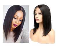 Larafona Perruque de cheveux humains couleur noire naturelle 1B, perruque complète en dentelle, style bob, ligne de cheveux pré-épilée pour femme, 30 cm