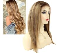 Larafona Perruque Human Hair Wig Glueless Full Lace Wig Balayage Blonde Perruque Brun Naturel Humain Cheveux 100% Remy Hair 10inch/25cm