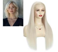 Larafona Perruque Naturelle Blond Blanc 60# Lace Front Wig, 100% Remy Humain Cheveux Dentelle Transparente Longueur des Cheveux 14inch/35cm