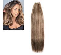 Larafona Weft Extensions de cheveux humains 9A - Mèches marron avec blond P4/27# - Extensions de cheveux humains lisses - 100 g - 25 cm