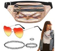 Laralily Accessoires des années 90 pour femme - Accessoires des années 90 - Accessoires des années 90 - Lunettes en forme de cœur - Sac banane en métal - Collier clavicule - Accessoire de costume pour