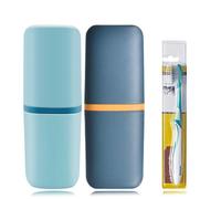 Laralily Lot de 2 étuis pour brosse à dents de voyage, étui de voyage, pour le camping et l'utilisation domestique (bleu foncé + bleu clair), 1 brosse à dents, bleu, Valise