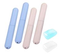 Laralily Lot de 4 étuis de voyage pour brosse à dents - Étui portable de voyage - Respectueux de l'environnement - Pour voyage, famille, bureau (bleu et beige), bleu et beige, Boîte à brosse à dents