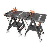 LARBANKE Banc de travail pliable portable combiné, 2 en 1, chevalet de sciage et établi, étanche avec une charge supplémentaire avec 8 pinces de travail du bois, 8 blocs de connexion, 4 blocs de