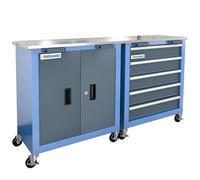 LARBANKE Coffre à outils combiné avec serrure, armoire à outils à 5 tiroirs/2 portes pouvant être interconnectées, coffre à outils roulant avec roues et pieds rembourrés, avec film de protection en